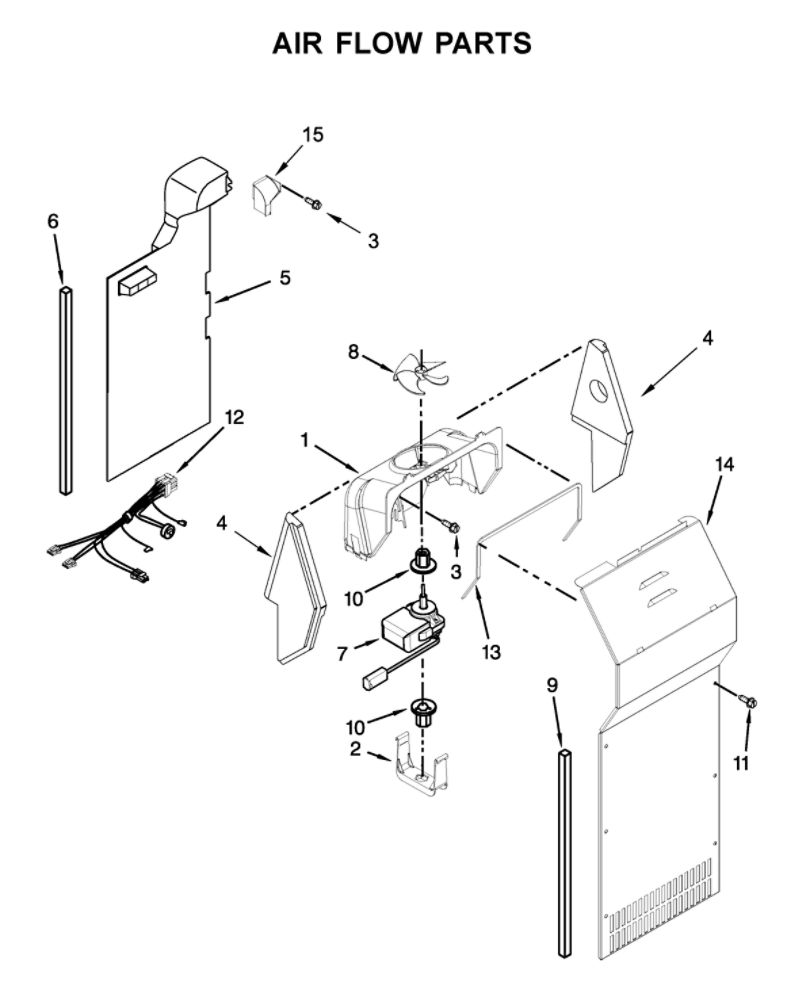 Air Flow Parts Diagram and Parts List for WRSA15SNHZ00  Whirlpool Refrigerator