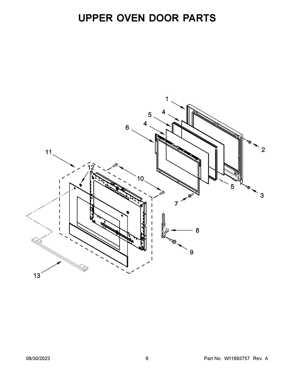 Upper Oven Door Parts Diagram and Parts List for WOED5930LZ01  Whirlpool Wall Oven