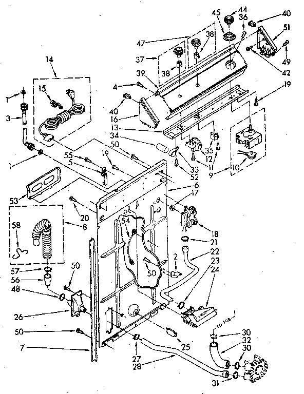 Controls And Rear Panel Diagram and Parts List for LA5300XSN0  Whirlpool Washer