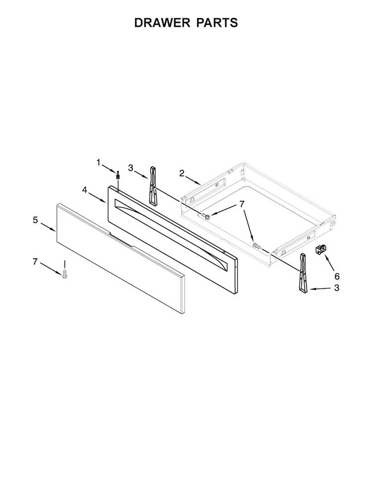 Drawer Parts Diagram and Parts List for WFG530S0EB0  Whirlpool Range