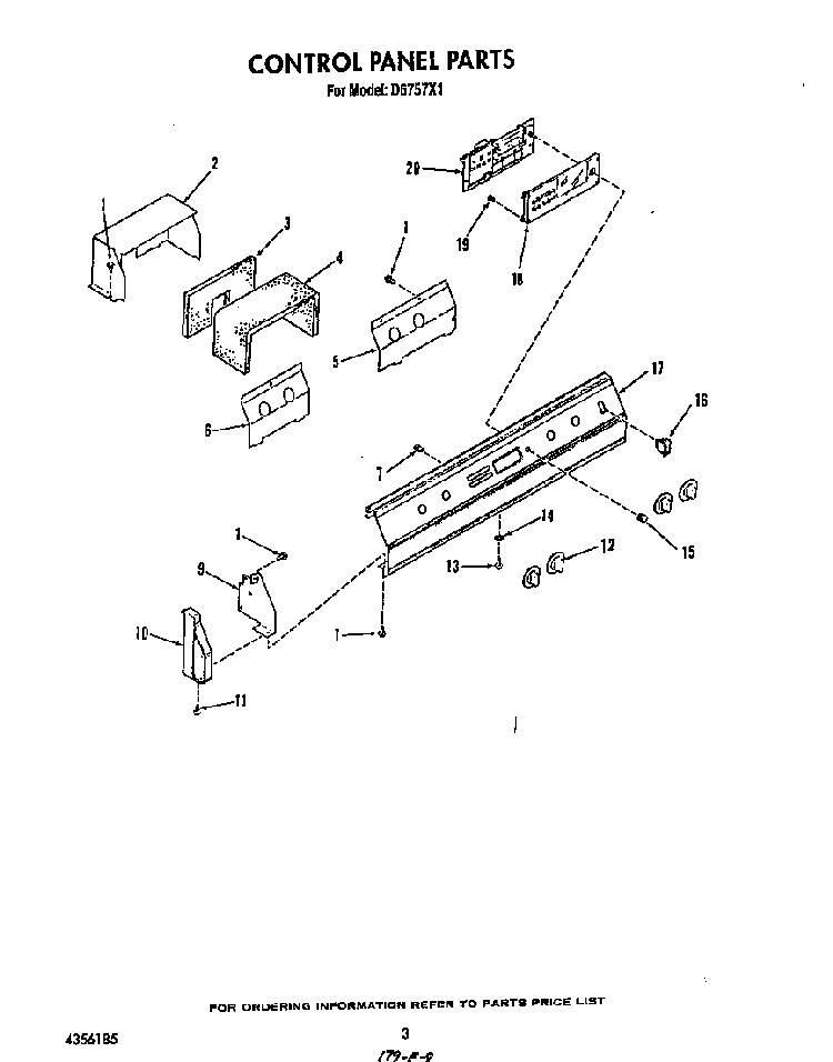 Control Panel Diagram and Parts List for D6757*1  Roper Range