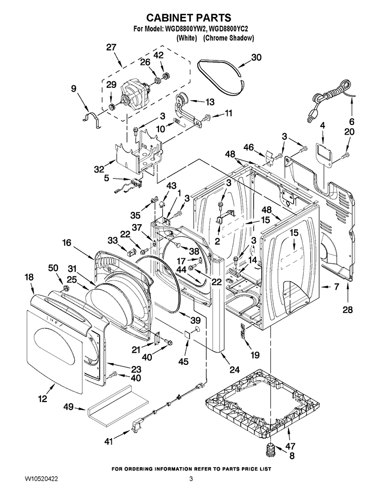 CABINET PARTS Diagram and Parts List for WGD8800YW2  Whirlpool Dryer
