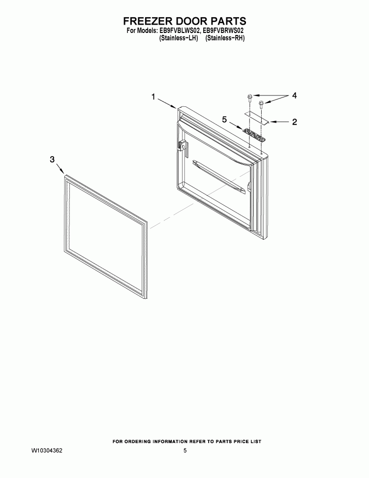 FREEZER DOOR PARTS Diagram and Parts List for EB9FVBRWS02  Whirlpool Refrigerator