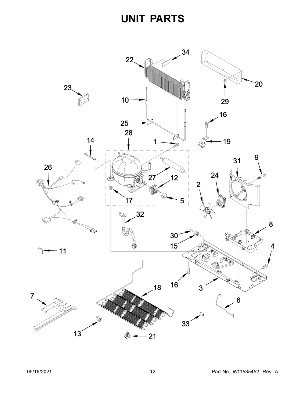 Unit Parts Diagram and Parts List for KRBR109ESS03  Whirlpool Refrigerator