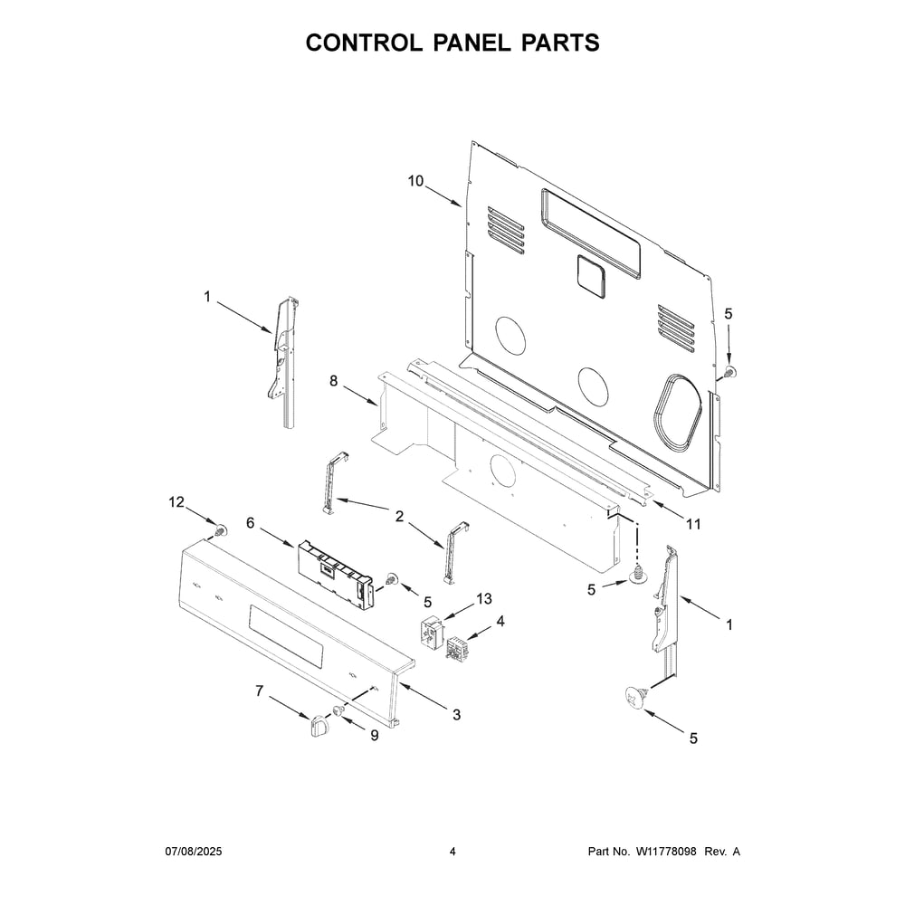 Control Panel Parts Diagram and Parts List for WFES3030RB2  Whirlpool Range