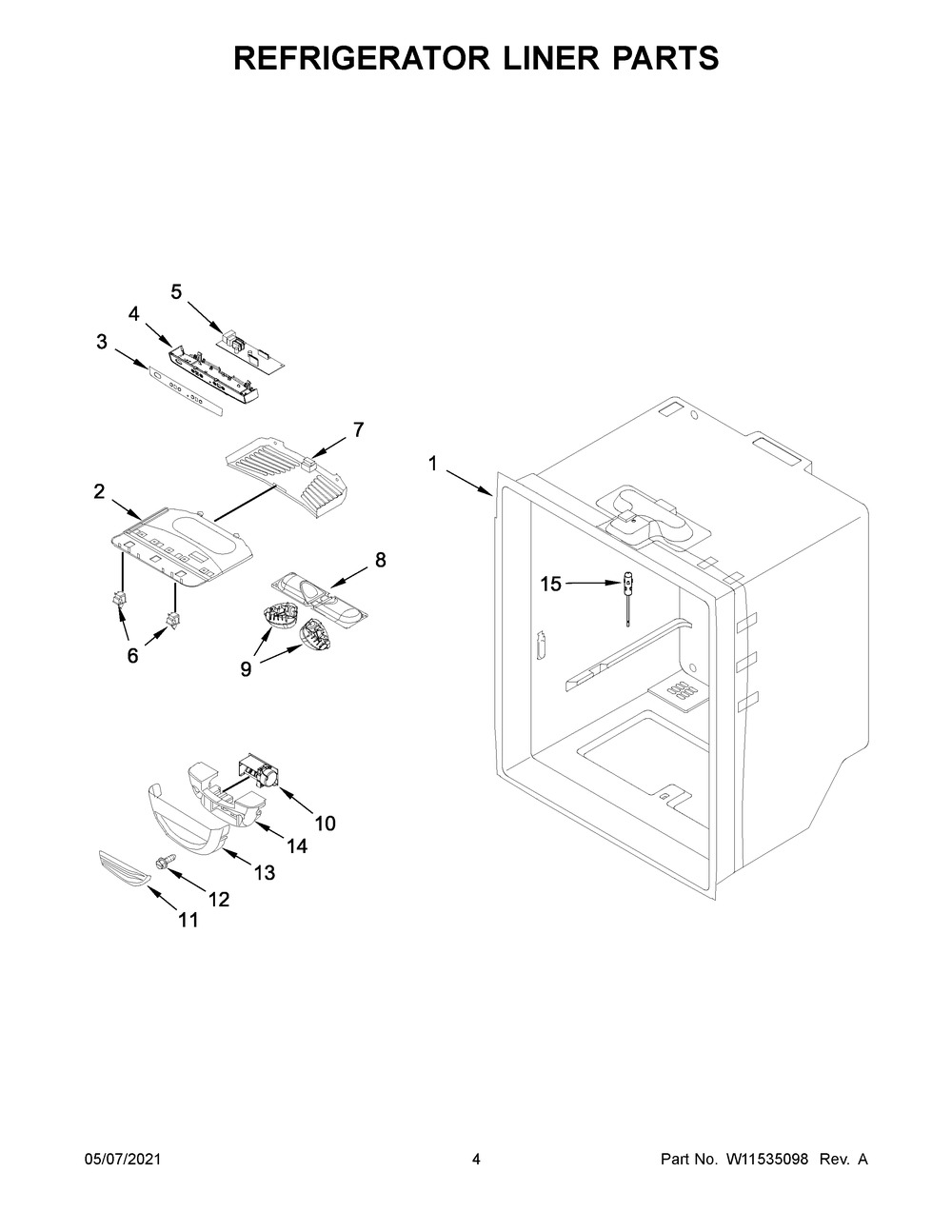 Refrigerator Liner Parts Diagram and Parts List for WRB329LFBM03  Whirlpool Refrigerator