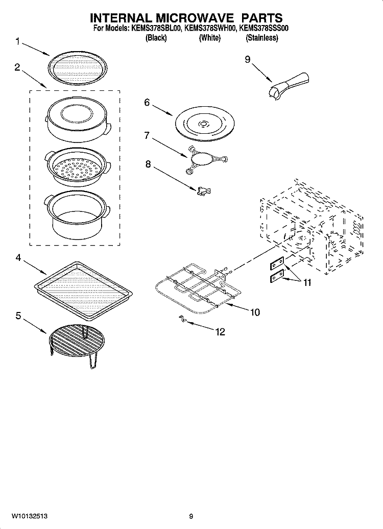 INTERNAL MICROWAVE PARTS Diagram and Parts List for KEMS378SBL00  KitchenAid Microwave Oven Combo
