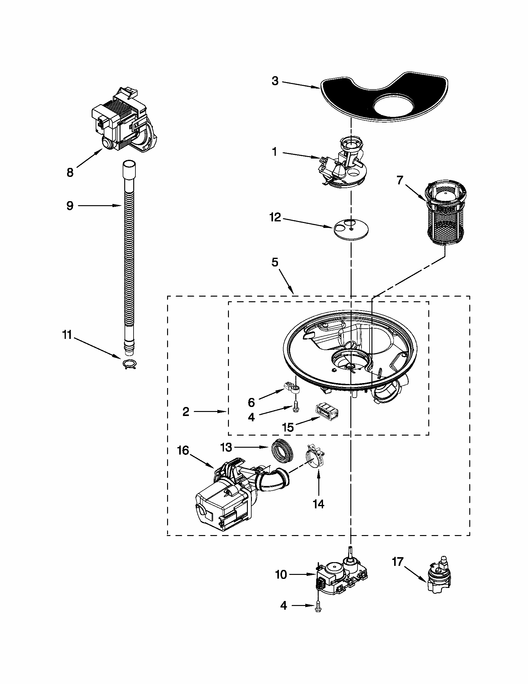 Pump And Motor Parts Diagram and Parts List for 66515039K112  Kenmore Dishwasher