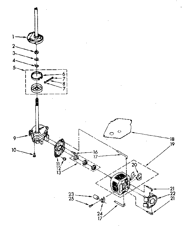 Brake Clutch, Gearcase, Motor And Pump Diagram and Parts List for LA9800XSN1  Whirlpool Washer