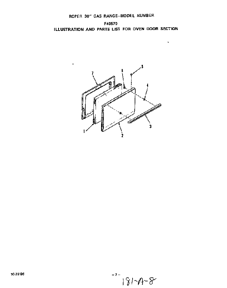 Oven Door Diagram and Parts List for F4057W0  Roper Range
