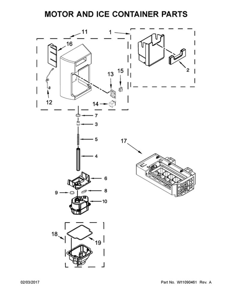 Motor And Ice Container Parts Diagram and Parts List for WRS970CIDM01  Whirlpool Refrigerator