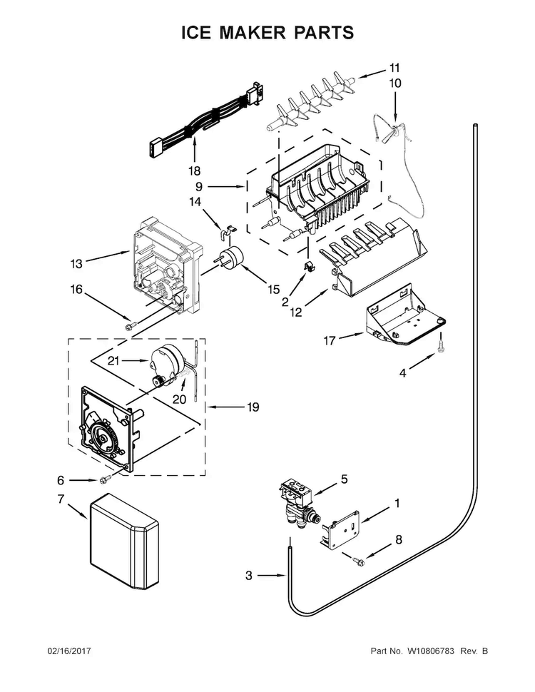 Ice Maker Parts Diagram and Parts List for WRS586FIEE01  Whirlpool Refrigerator