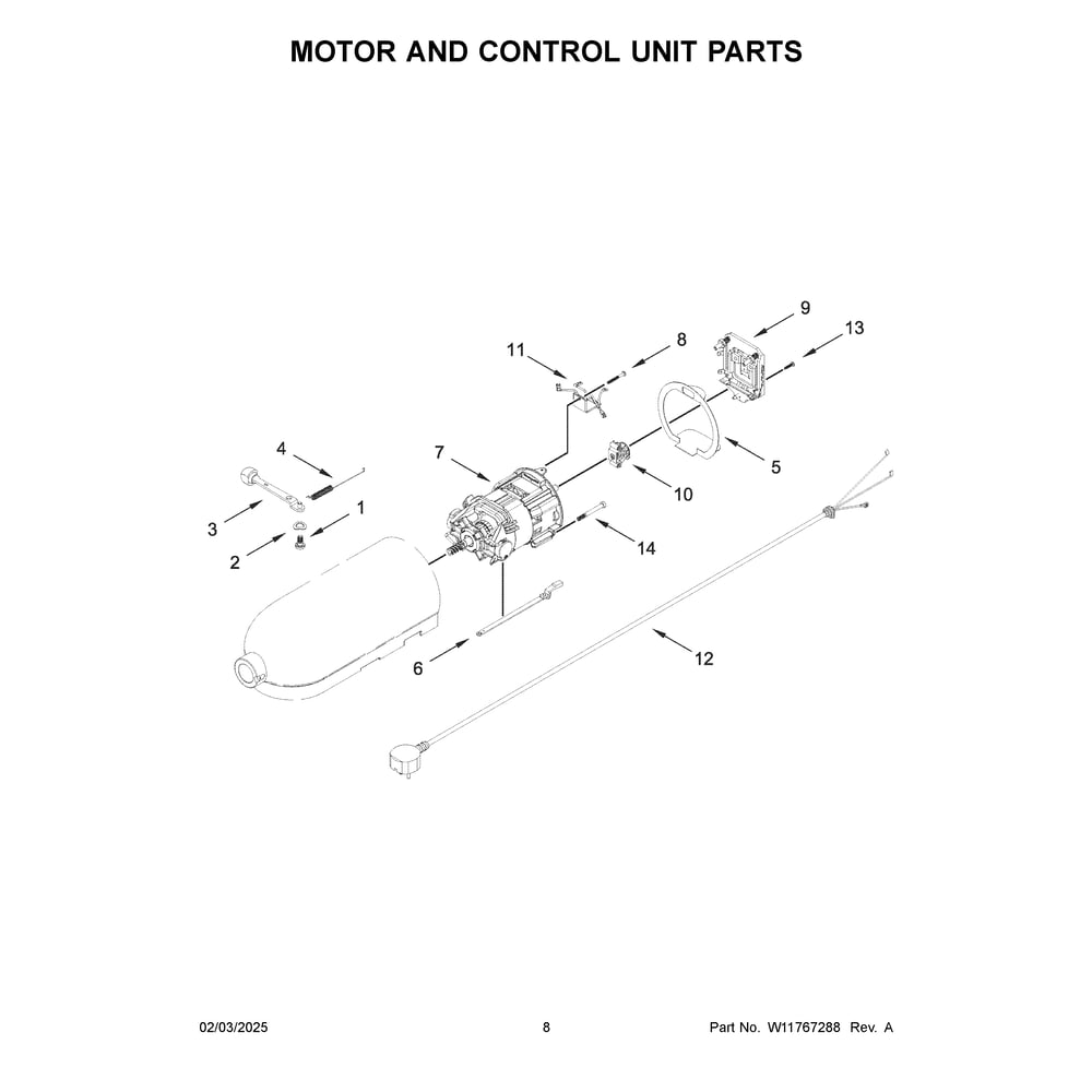Motor And Control Unit Parts Diagram and Parts List for 5KSM150PSTER5  KitchenAid Mixer