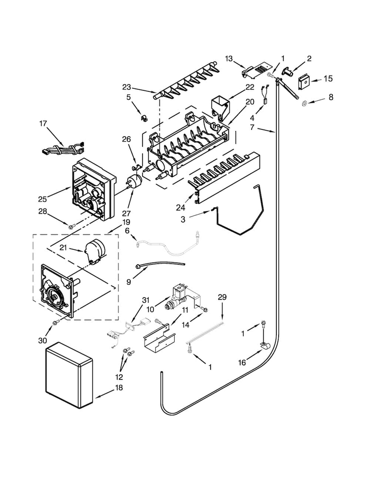 Ice Maker Parts Diagram and Parts List for KSSO48FTX20  KitchenAid Refrigerator