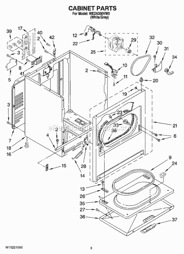 CABINET PARTS Diagram and Parts List for WED5300VW0  Whirlpool Dryer