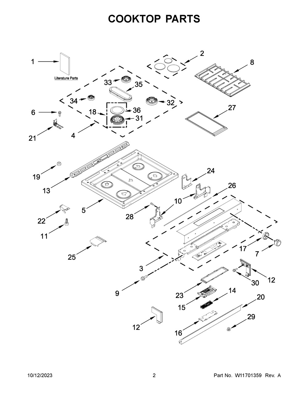 Cooktop Parts Diagram and Parts List for KSGB900ESS9  KitchenAid Range