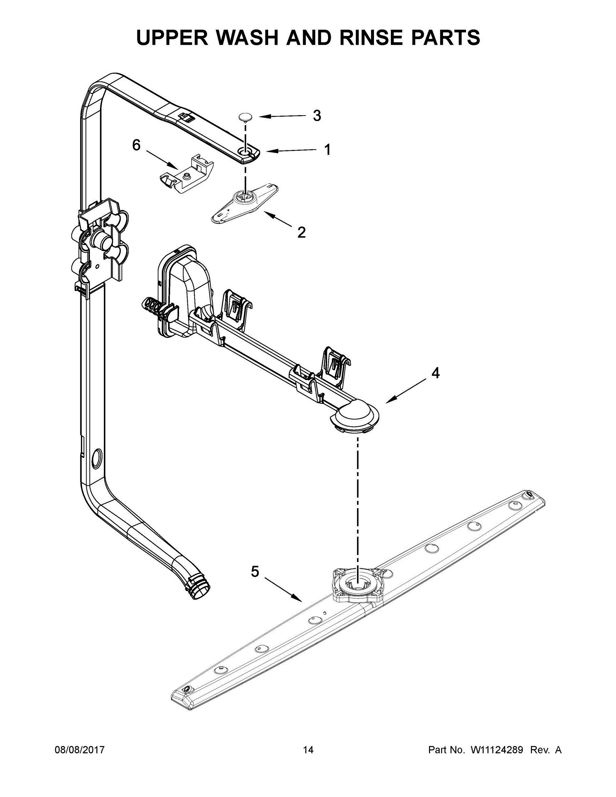08 - UPPER WASH AND RINSE PARTS Diagram and Parts List for WDF560SAFB2  Whirlpool Dishwasher
