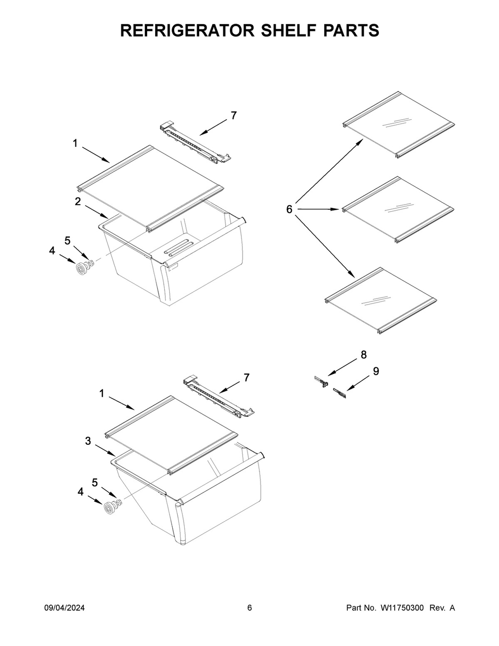 04 - Refrigerator Shelf Parts Diagram and Parts List for ASI2175GRS10  Whirlpool Refrigerator