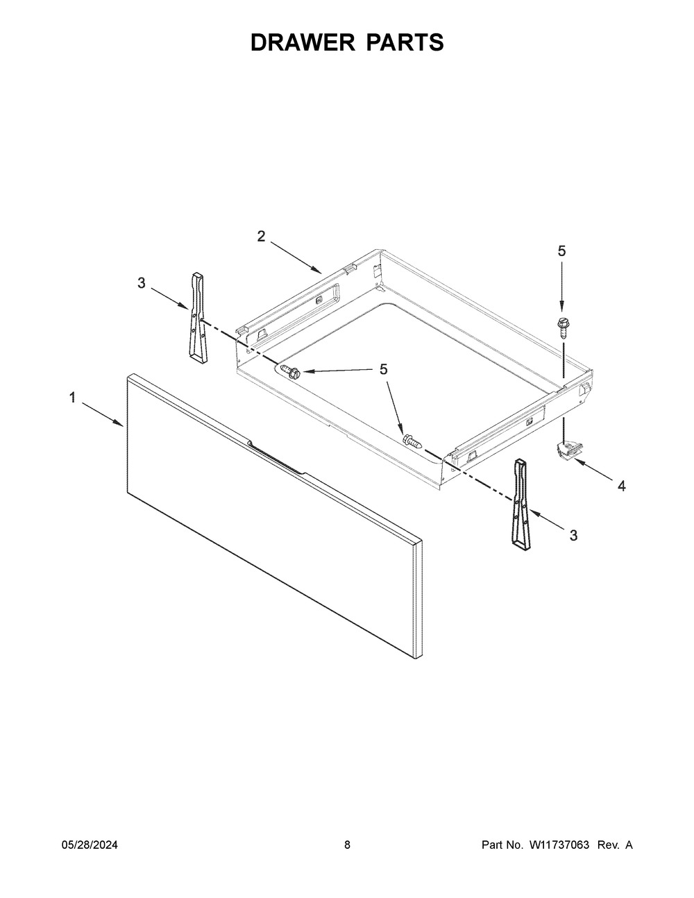 Drawer Parts Diagram and Parts List for YWEE515S0LS3  Whirlpool Range