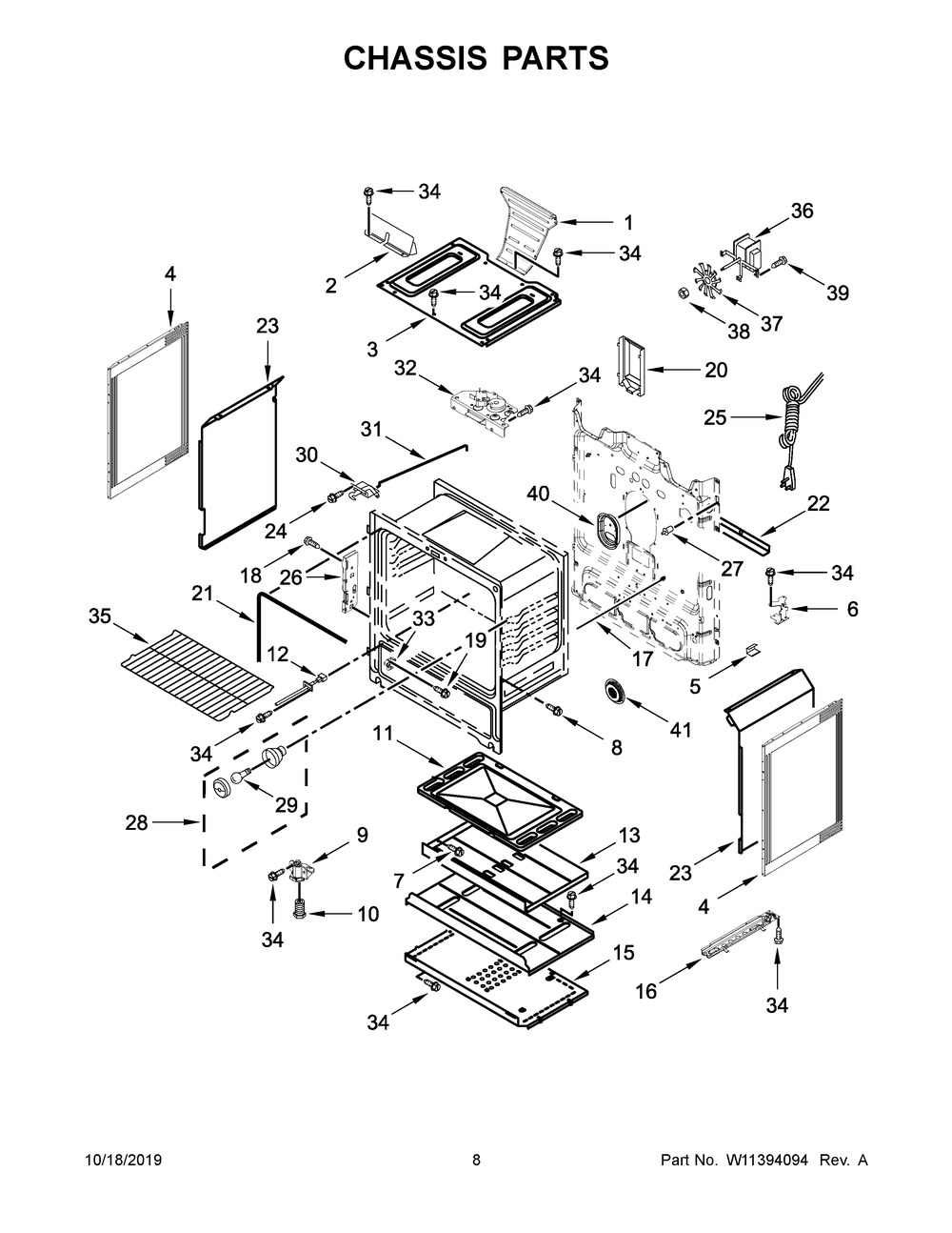 Chassis Parts Diagram and Parts List for WFG535S0JS0  Whirlpool Range