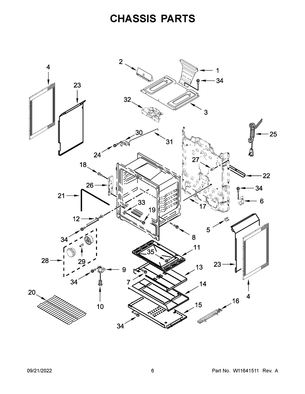 Chassis Parts Diagram and Parts List for WFG515S0MB0  Whirlpool Range