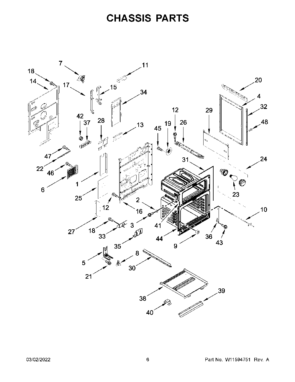Chassis Parts Diagram and Parts List for KFED500ESS05  KitchenAid Range