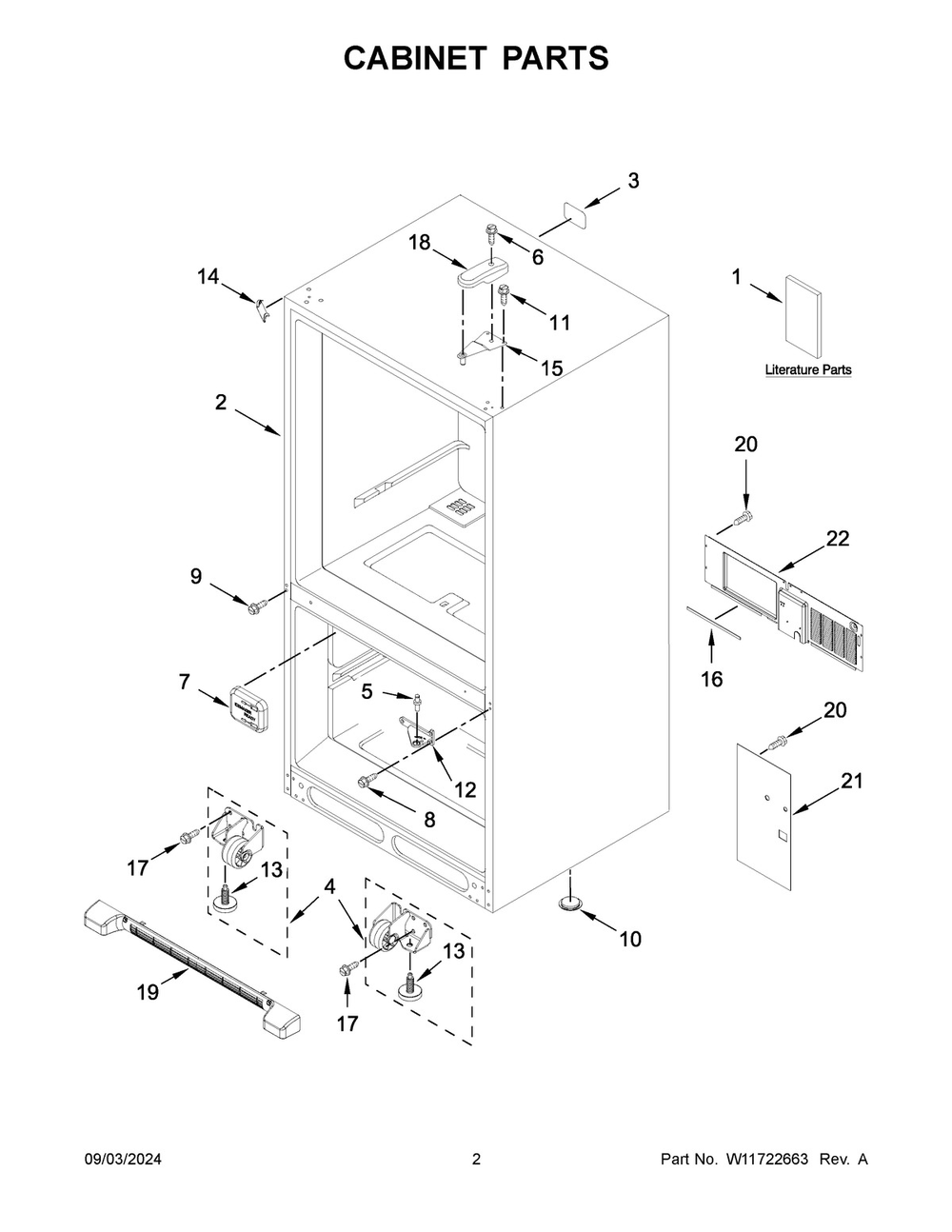 02 - Cabinet Parts Diagram and Parts List for ABB2224BRB05  Whirlpool Refrigerator