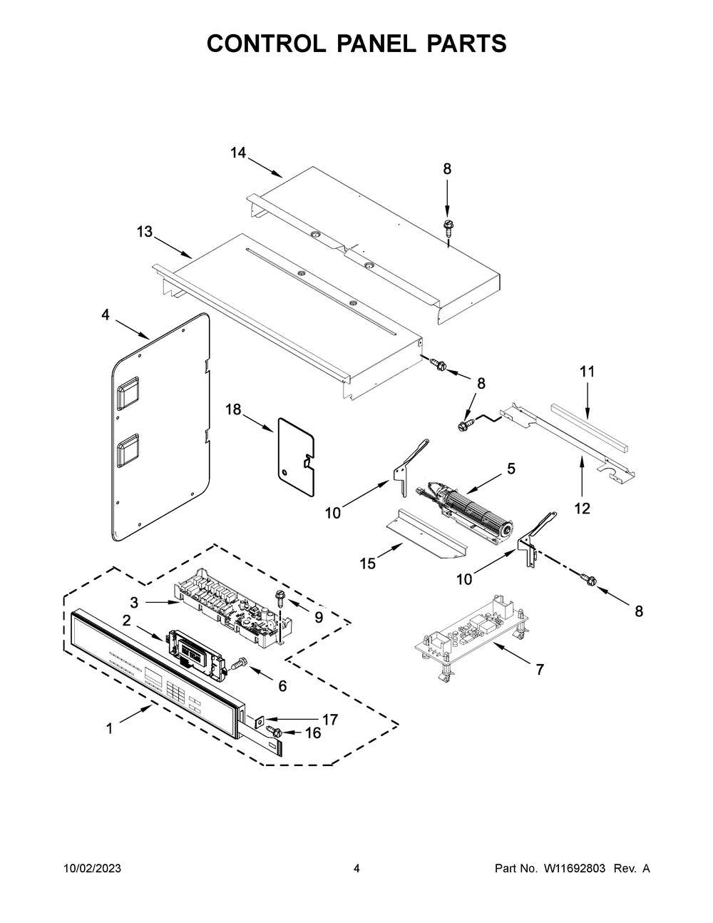 Control Panel Parts Diagram and Parts List for WOEC3030LS01  Whirlpool Microwave Oven Combo