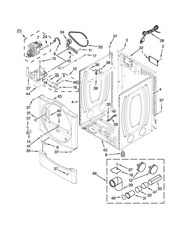 Cabinet Parts Diagram and Parts List for WGD9051YW2  Whirlpool Dryer