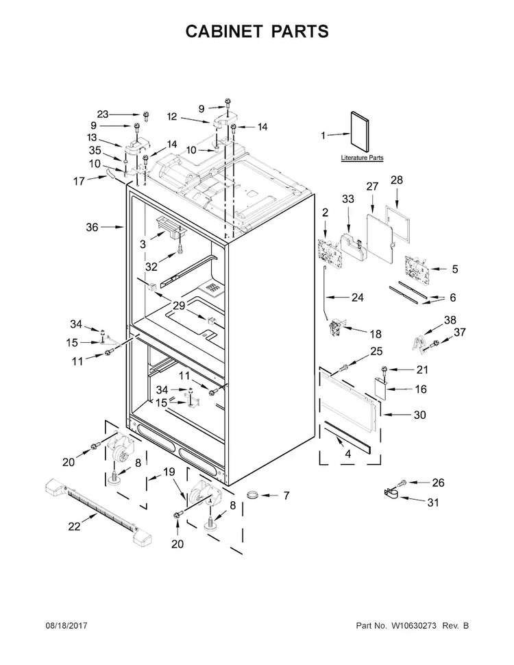 Cabinet Parts Diagram and Parts List for KFIS29PBMS02  KitchenAid Refrigerator