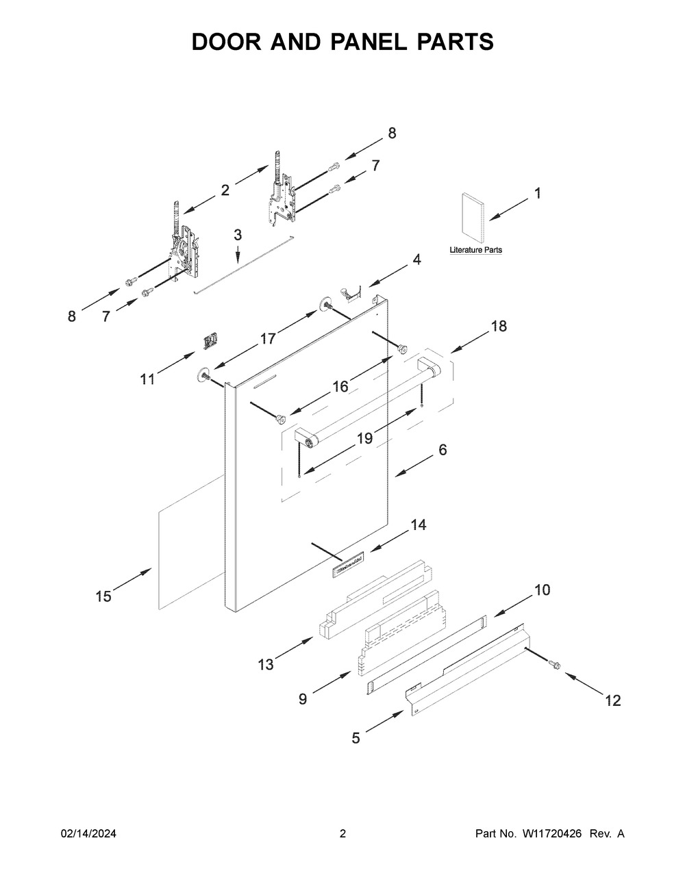 Door And Panel Parts Diagram and Parts List for KDTE204KPS3  KitchenAid Dishwasher