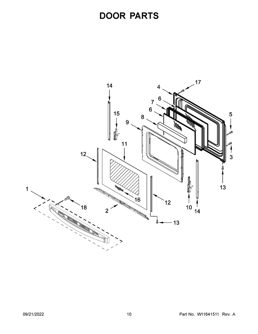 Door Parts Diagram and Parts List for WFG515S0MB0  Whirlpool Range