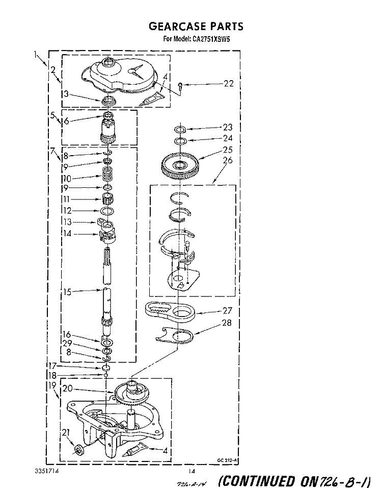 GEARCASE Diagram and Parts List for CA2751XSW5  Whirlpool Washer