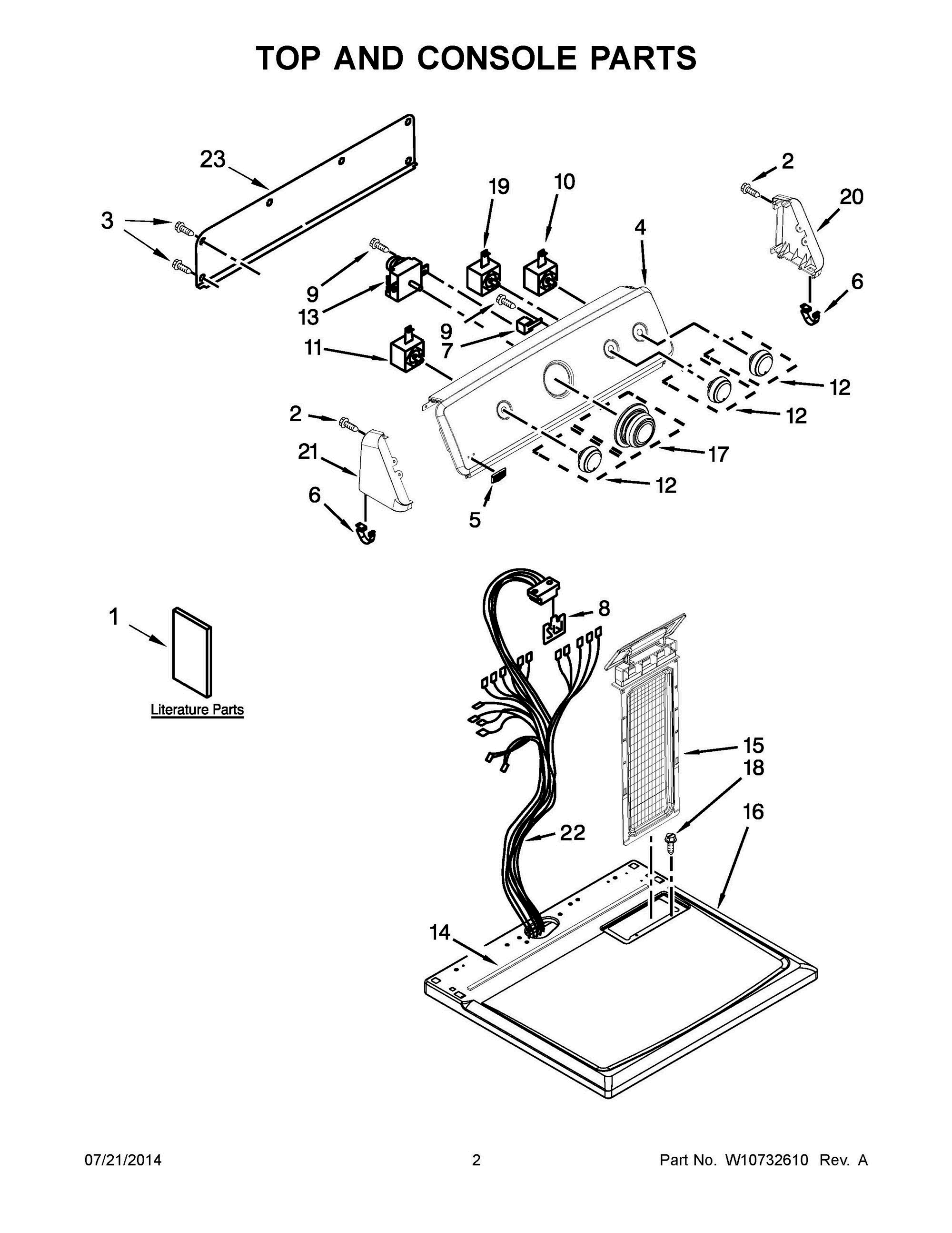 02 - TOP AND CONSOLE PARTS Diagram and Parts List for YMEDC555DW0  Whirlpool Dryer