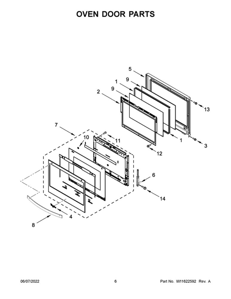 Oven Door Parts Diagram and Parts List for WOS51EC7HS20  Whirlpool Wall Oven