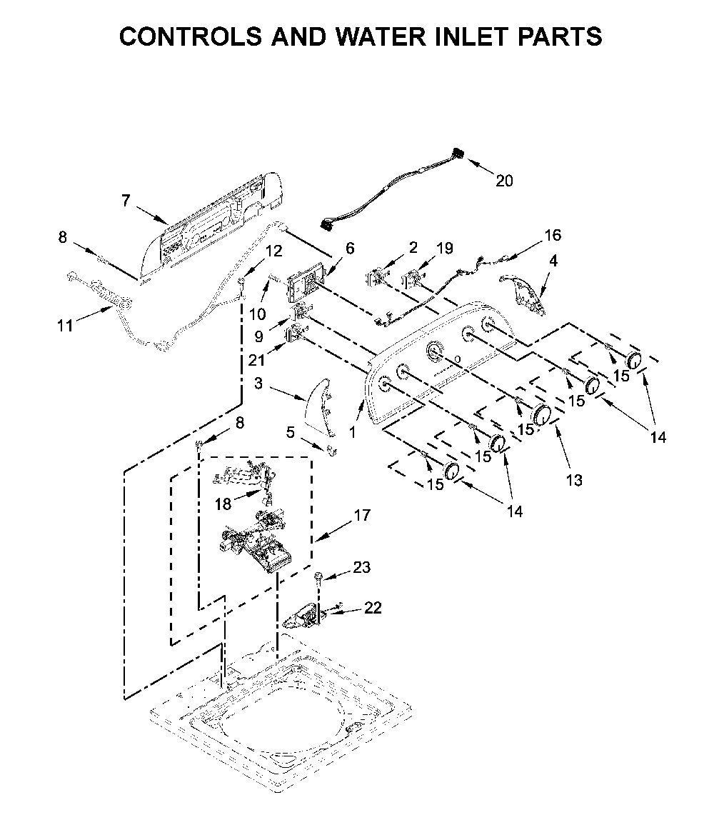 Controls and water inlet parts Diagram and Parts List for 8TWTW4955JW0  Whirlpool Washer