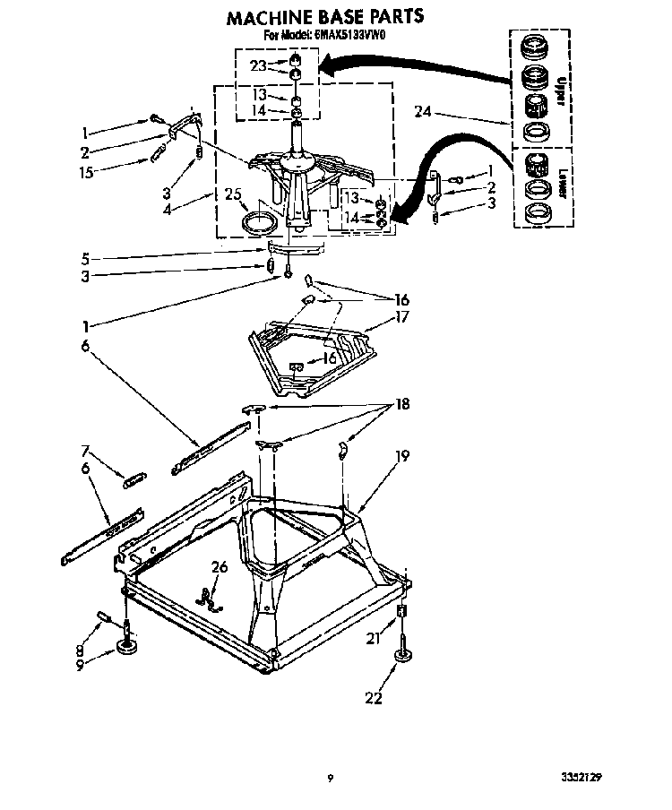 Machine Base Diagram and Parts List for 6MAX5133VW0  Whirlpool Washer