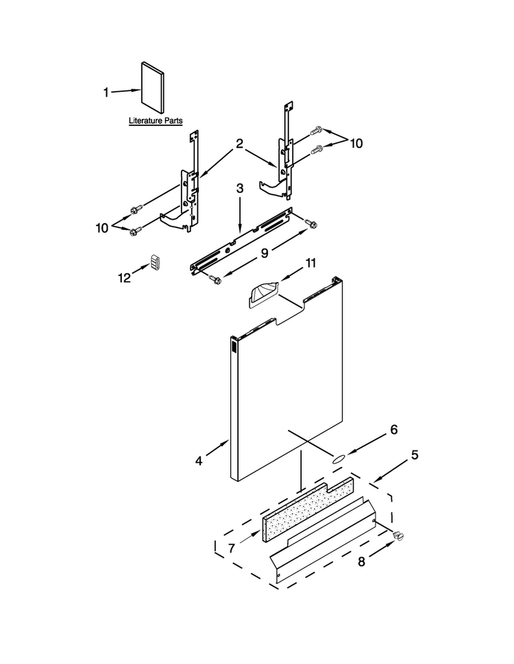 Door And Panel Parts Diagram and Parts List for WDF730PAYW7  Whirlpool Dishwasher