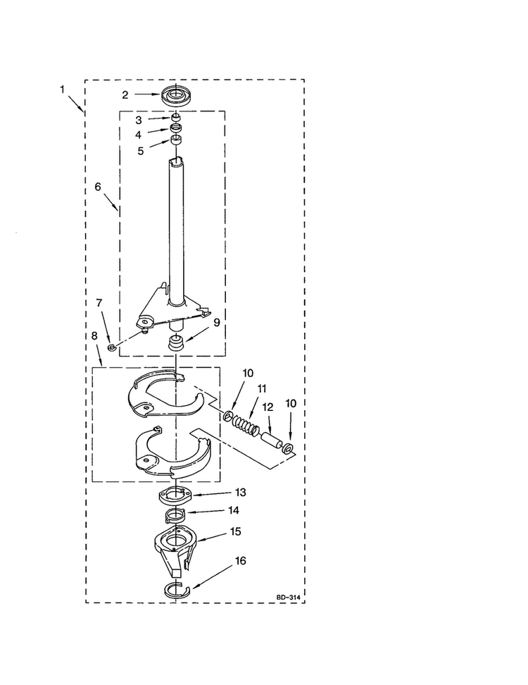 Brake And Drive Tube Diagram and Parts List for 110C92962200  Kenmore Washer Dryer Combo