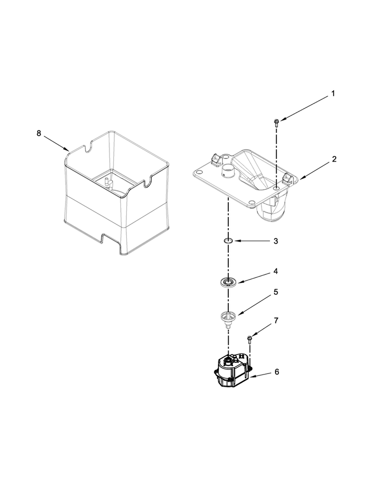 Motor And Ice Container Parts Diagram and Parts List for 7WF736SDAM13  Whirlpool Refrigerator