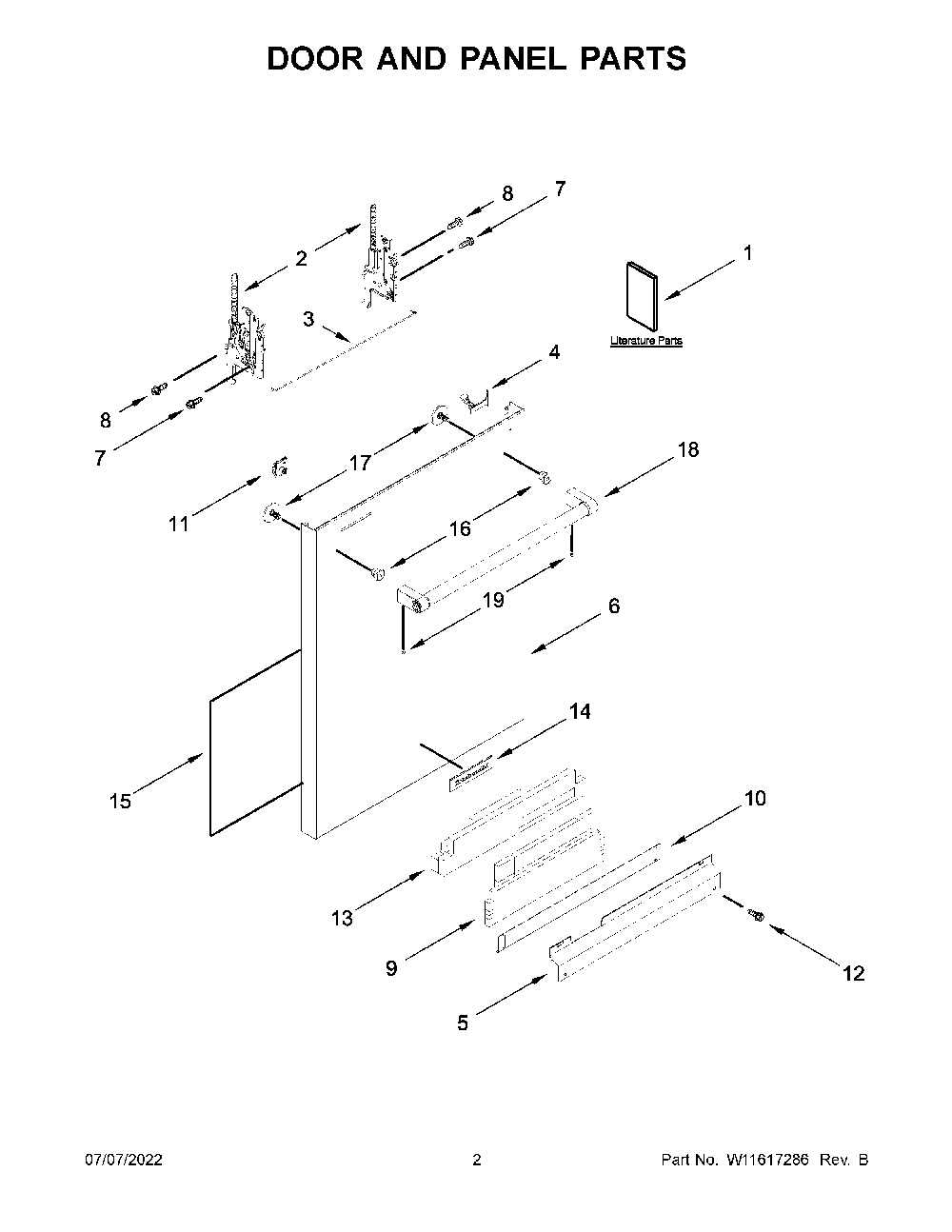 Door And Panel Parts Diagram and Parts List for KDTE204KBL1  KitchenAid Dishwasher