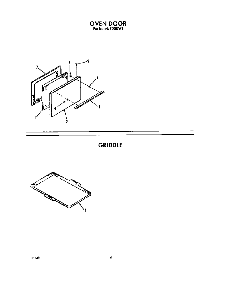 Oven Door Diagram and Parts List for F4007*1  Roper Range