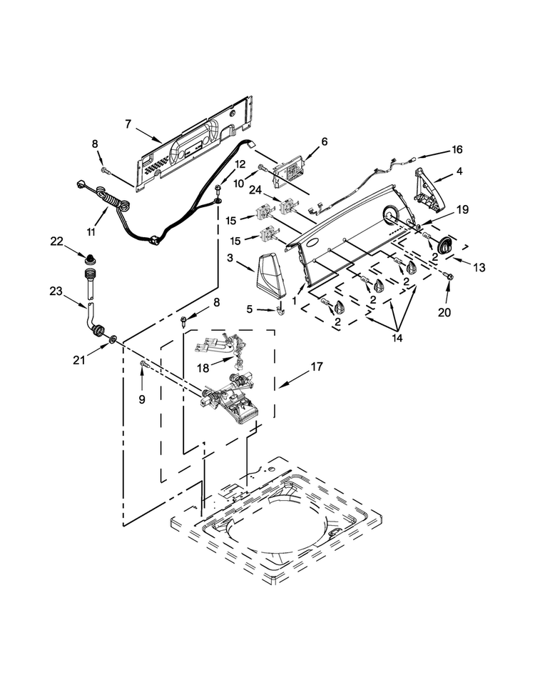 Controls And Water Inlet Parts Diagram and Parts List for 7MWTW1715BM1  Whirlpool Washer