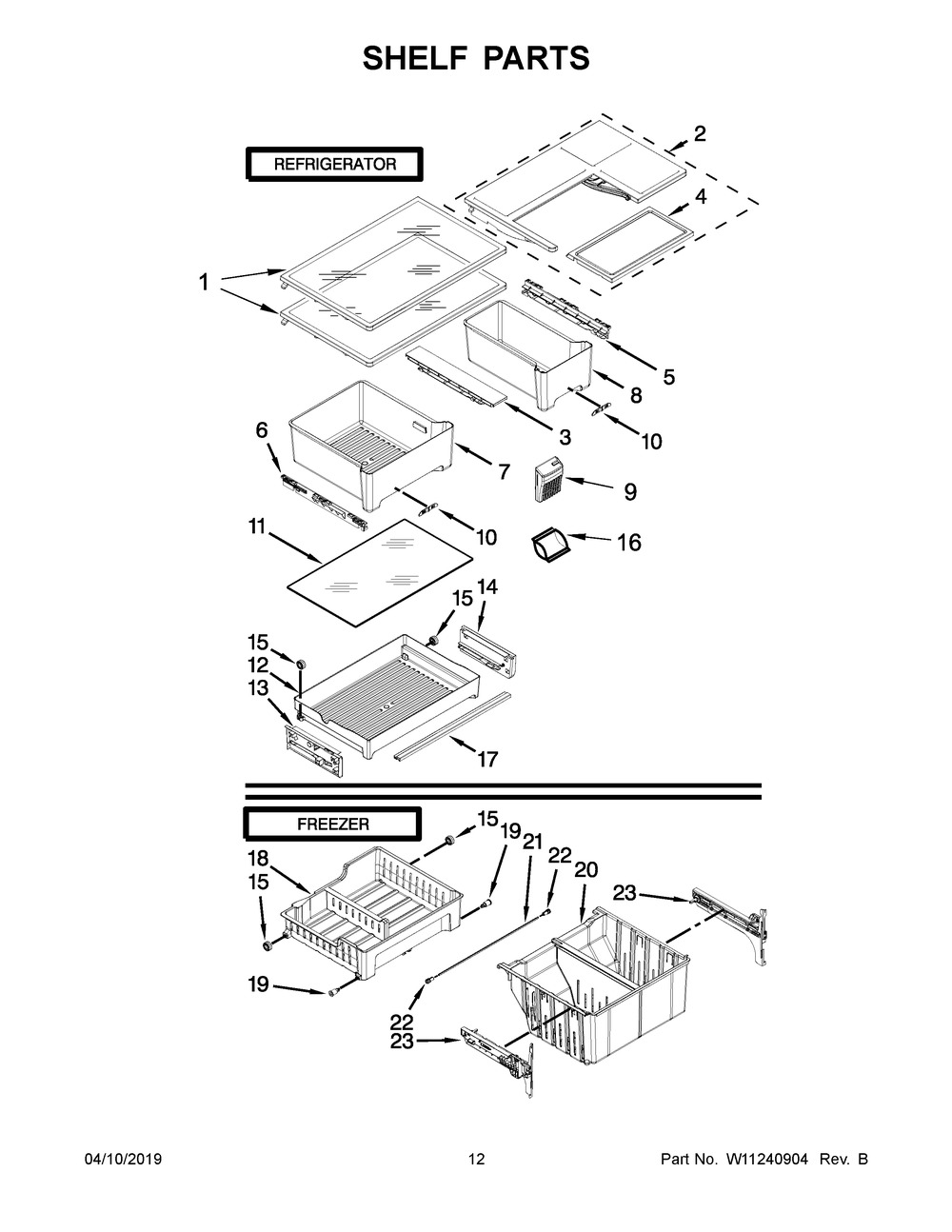 Shelf Parts Diagram and Parts List for WRF560SEHV00  Whirlpool Refrigerator