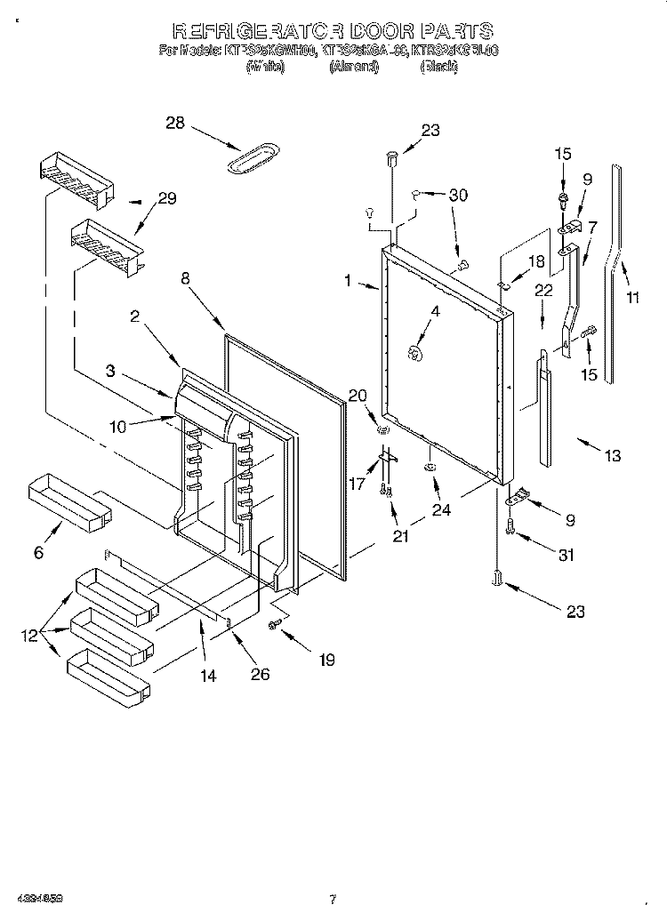 REFRIGERATOR DOOR Diagram and Parts List for KTRS25KGBL00  KitchenAid Refrigerator