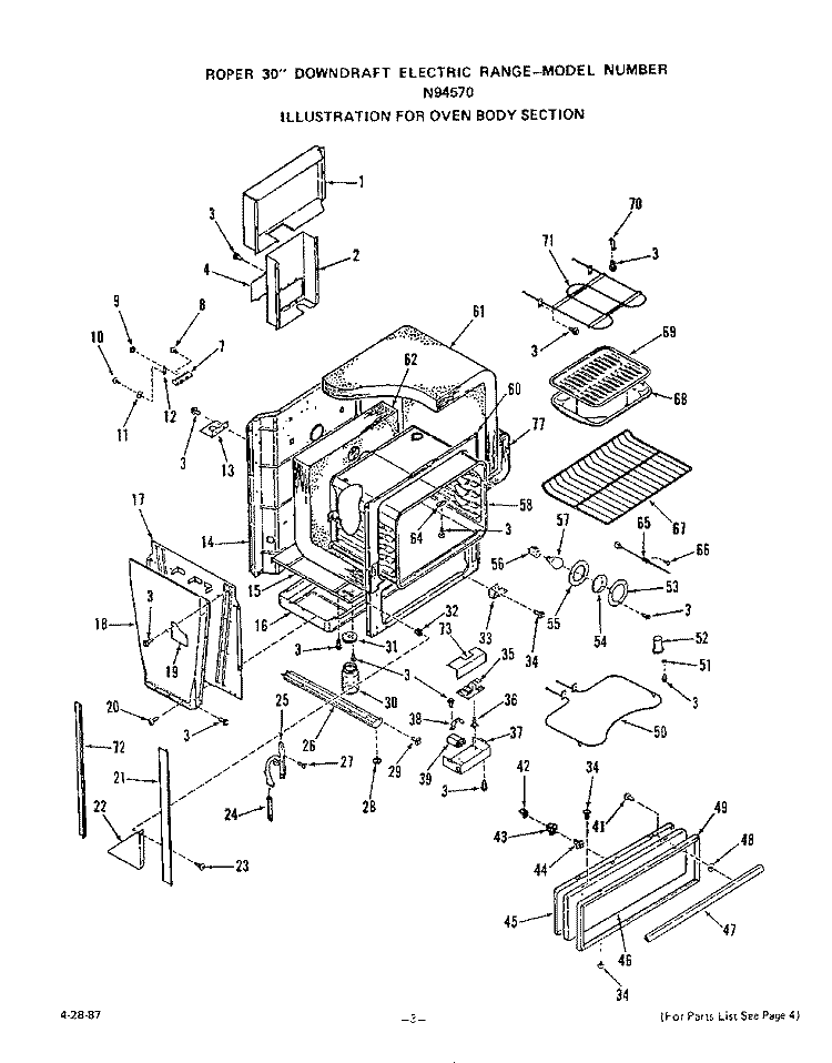 OVEN BODY Diagram and Parts List for N9457X0  Roper Range