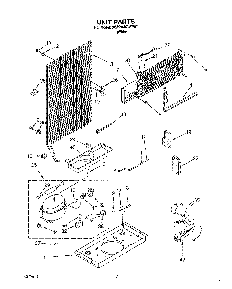 UNIT Diagram and Parts List for 3XARG468WP00  Whirlpool Refrigerator
