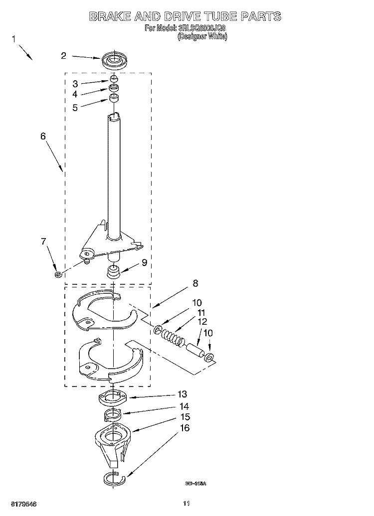 BRAKE AND DRIVE TUBE Diagram and Parts List for 3RLSQ8000JQ0  Whirlpool Washer