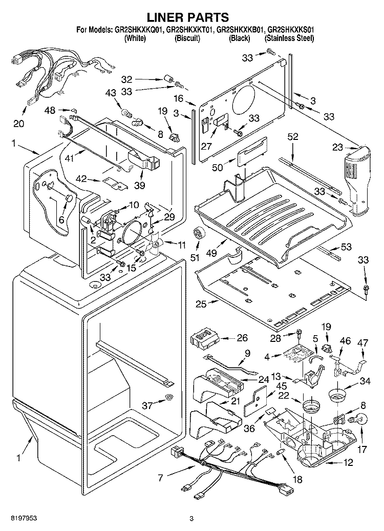 LINER Diagram and Parts List for GR2SHKXKS01  Whirlpool Refrigerator