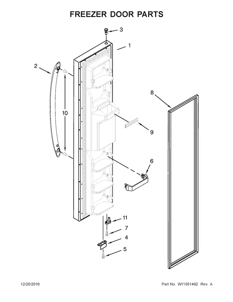 Freezer Door Parts Diagram and Parts List for 5WRS22FDFG00  Whirlpool Refrigerator